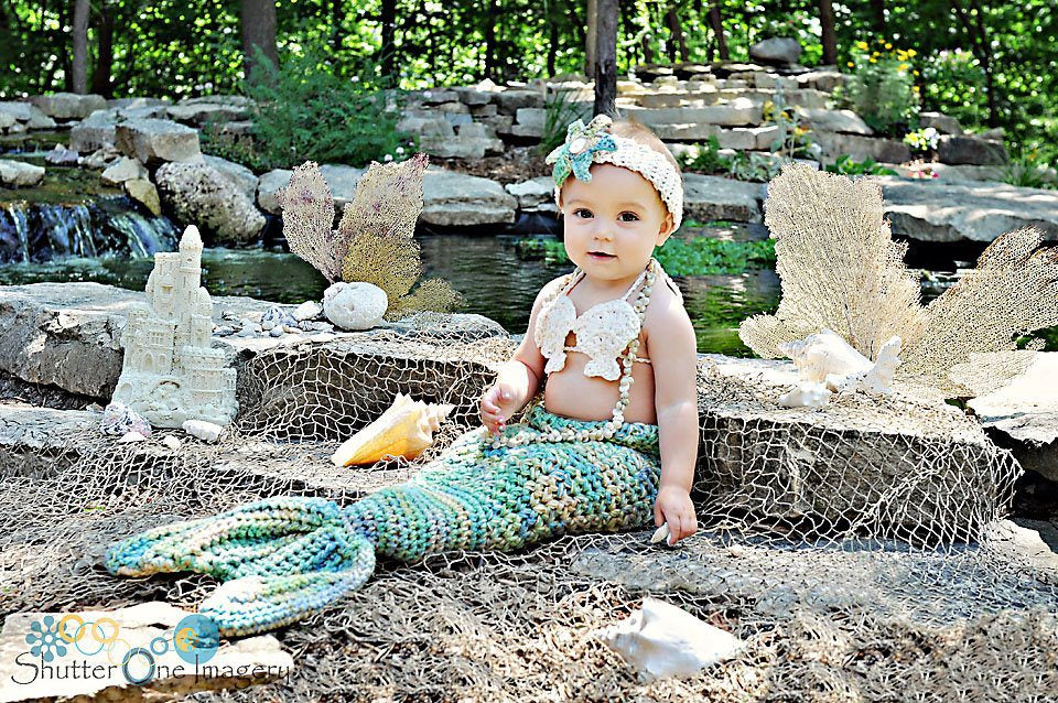SET OF 3 Crochet Patterns for Mermaid Tail, Shell Bikini Top, & Starfish Headband Photography Props | Crochet Mermaid Pattern | Mermaid Tail Crocheting Pattern | DIY Written Crochet Instructions
