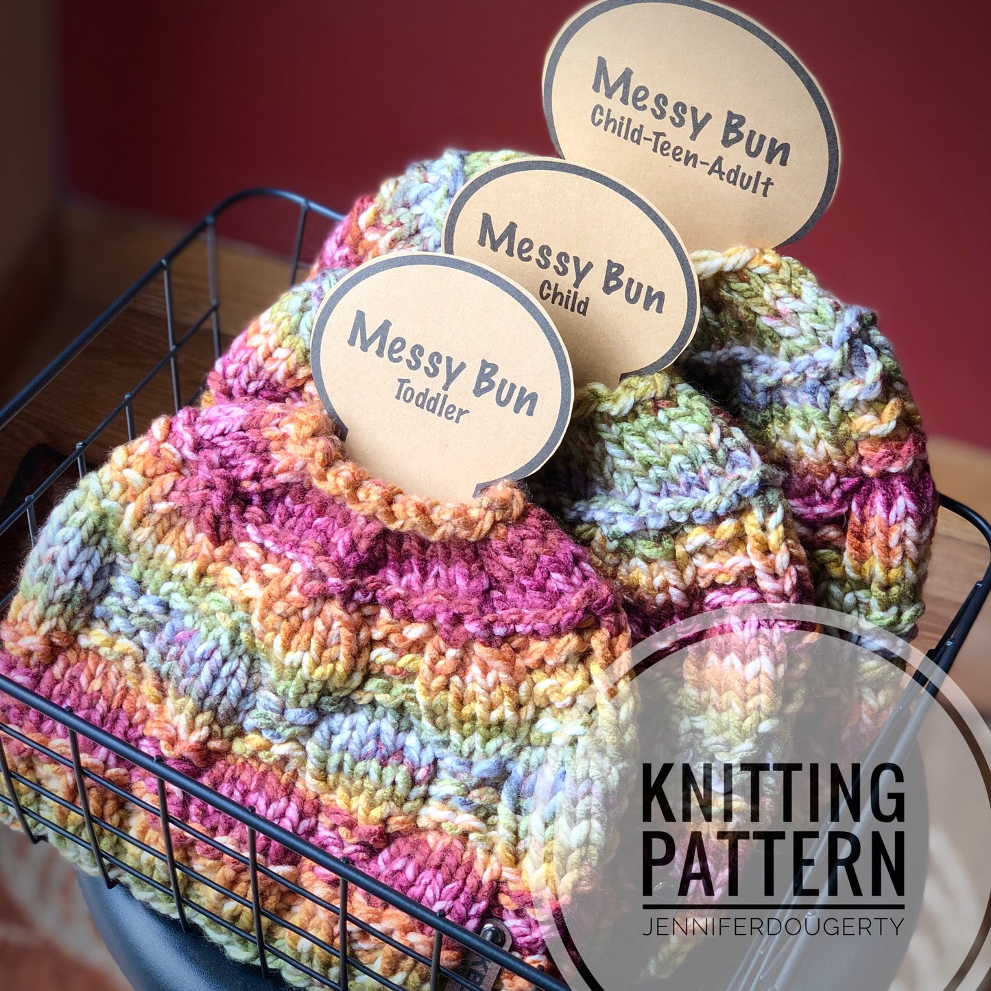 KNIT Pattern for Checkerboard Beanie or Messy Bun | Knit Hat Pattern | Hat Knitting Pattern | DIY Written Knit Instructions