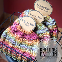Load image into Gallery viewer, KNIT Pattern for Checkerboard Beanie or Messy Bun | Knit Hat Pattern | Hat Knitting Pattern | DIY Written Knit Instructions
