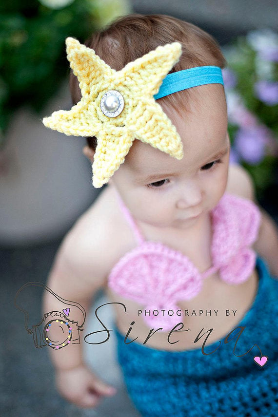 SET OF 3 Crochet Patterns for Mermaid Tail, Shell Bikini Top, & Starfish Headband Photography Props | Crochet Mermaid Pattern | Mermaid Tail Crocheting Pattern | DIY Written Crochet Instructions