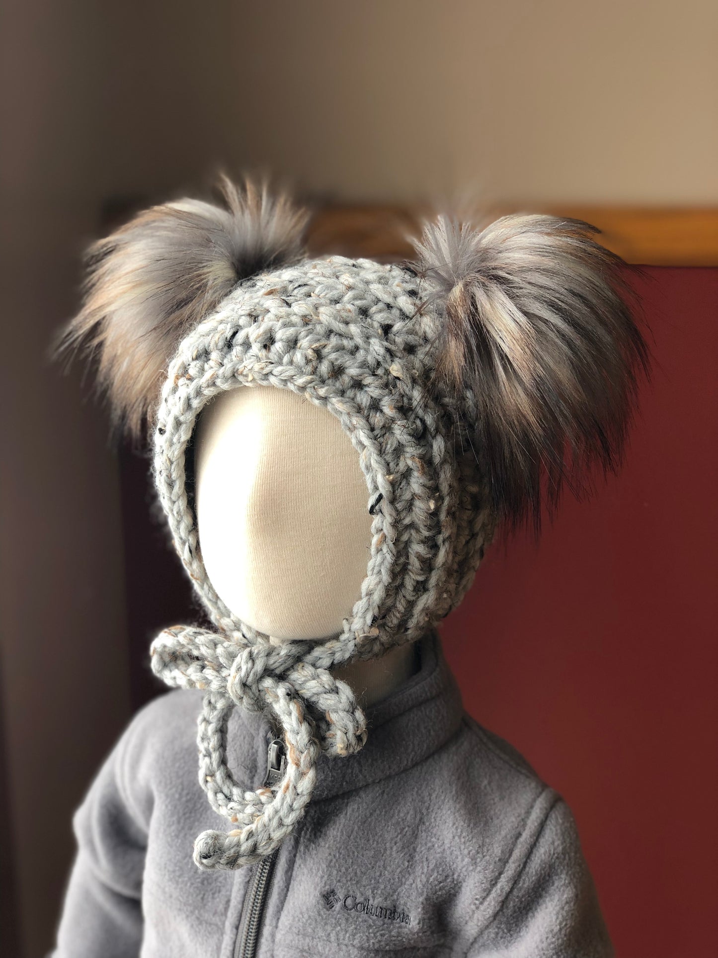 0-6 Months Double Pom Bonnet | Premium Handmade | Detachable Faux Fur Pom Poms | Ready To Ship