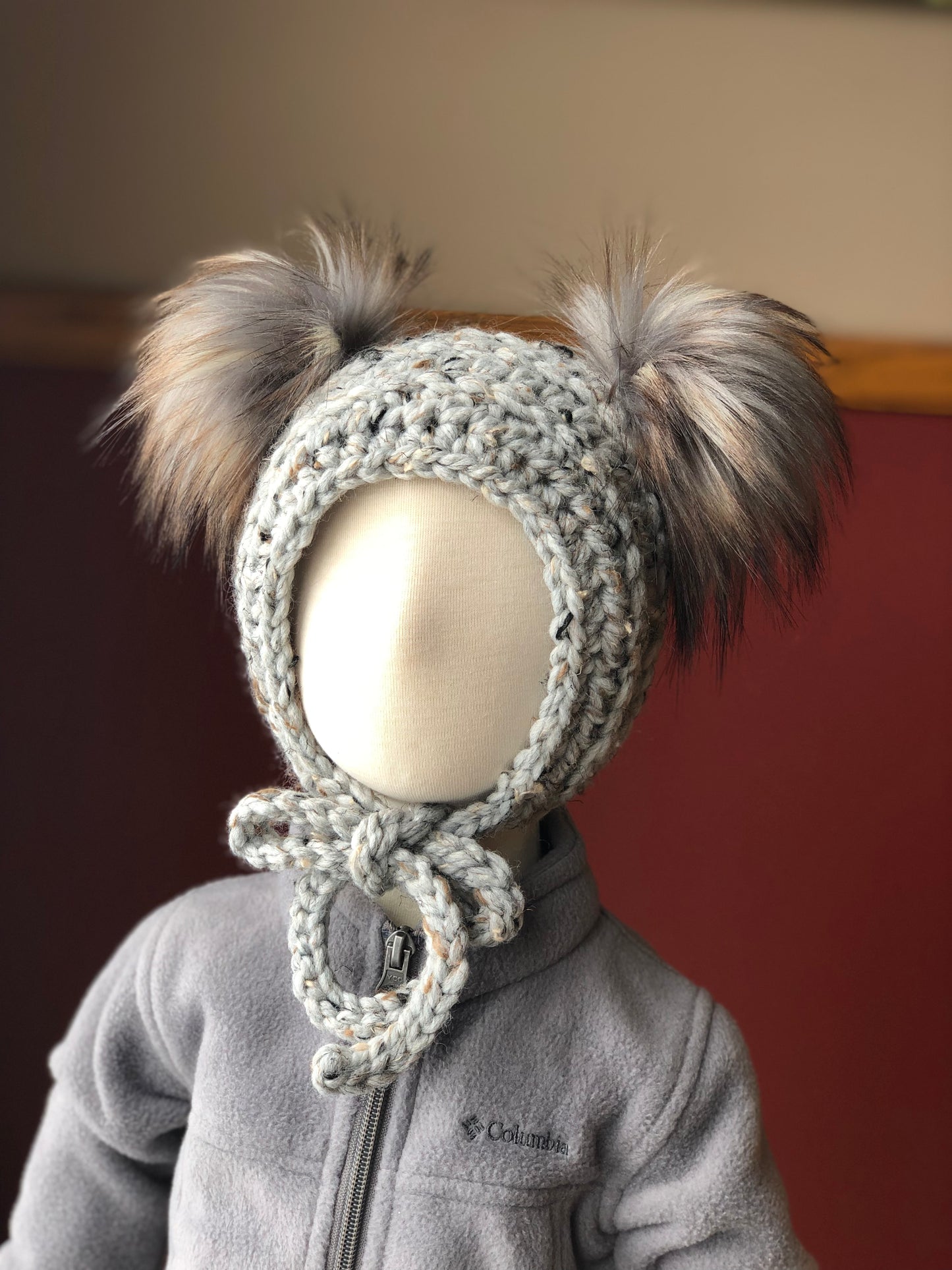 0-6 Months Double Pom Bonnet | Premium Handmade | Detachable Faux Fur Pom Poms | Ready To Ship