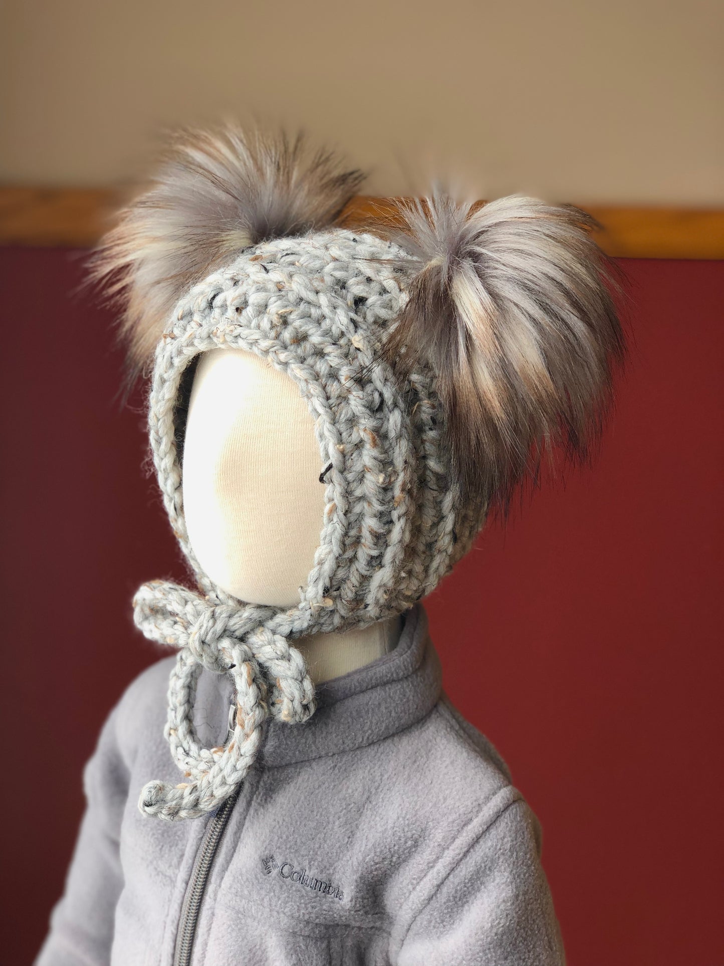 0-6 Months Double Pom Bonnet | Premium Handmade | Detachable Faux Fur Pom Poms | Ready To Ship