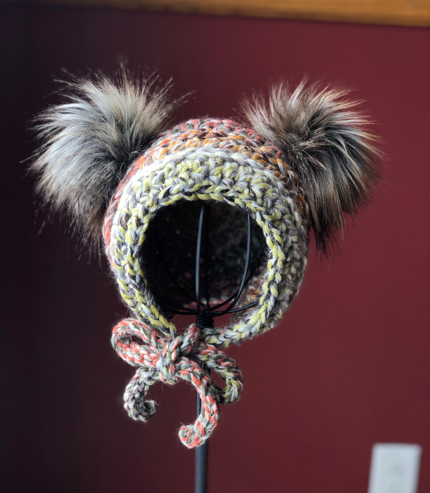 0-6 Months Double Pom Bonnet | Premium Handmade | Detachable Faux Fur Pom Poms | Ready To Ship