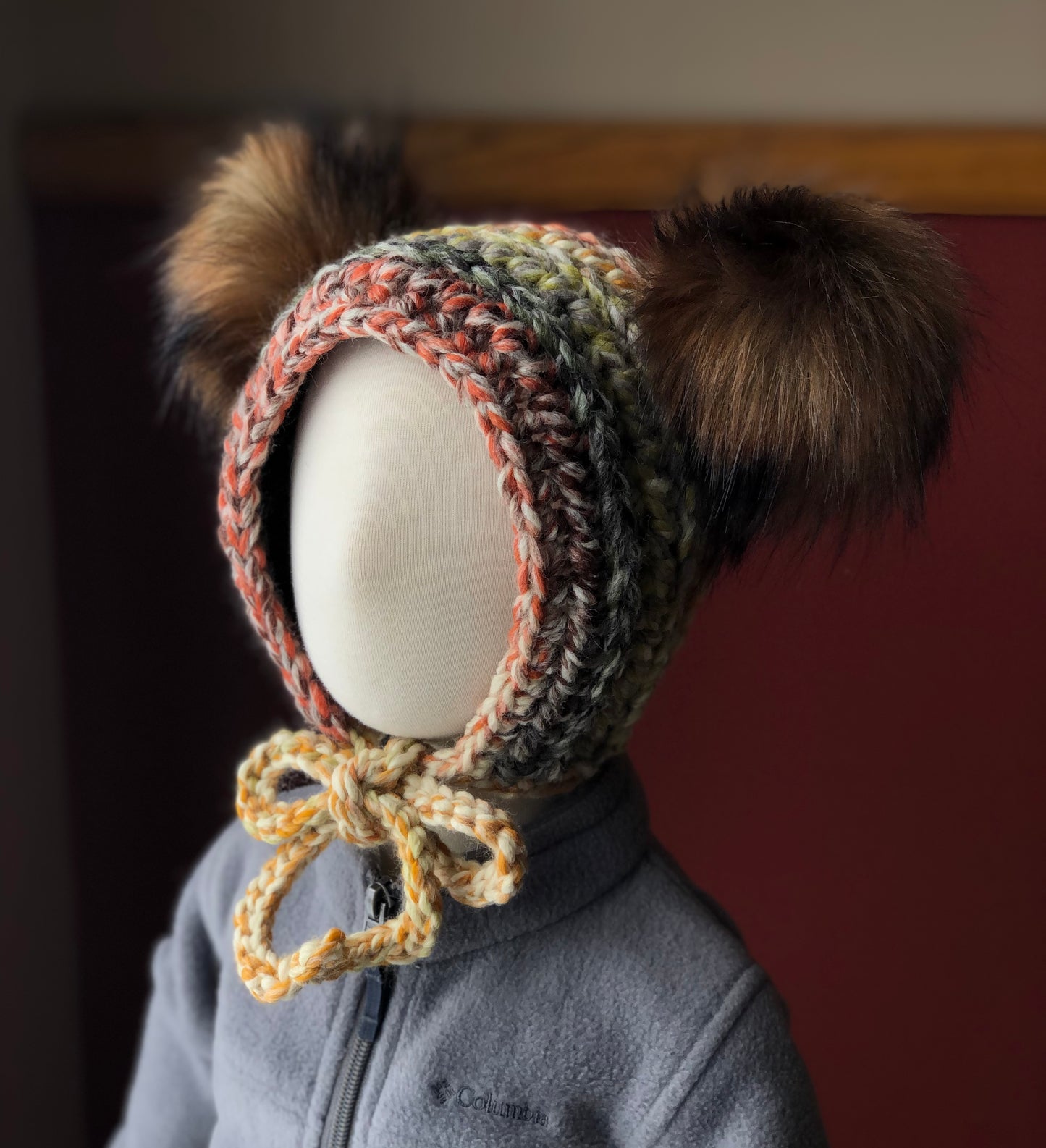 6-12 Months Double Pom Bonnet | Premium Handmade | Detachable Faux Fur Pom Poms | Ready To Ship