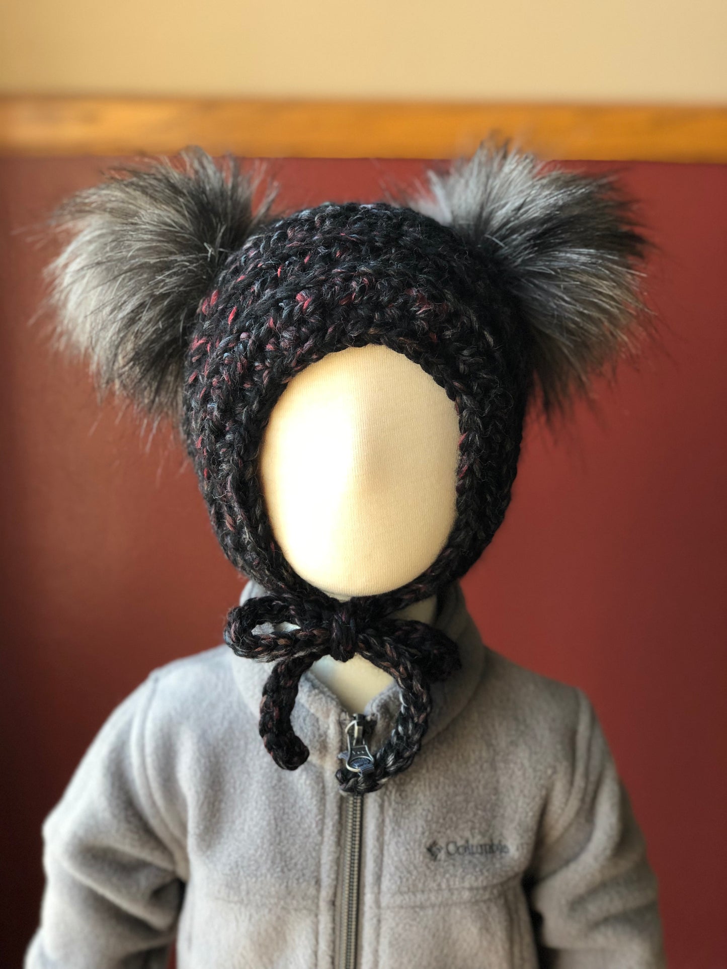 0-6 Months Double Pom Bonnet | Premium Handmade | Detachable Faux Fur Pom Poms | Ready To Ship