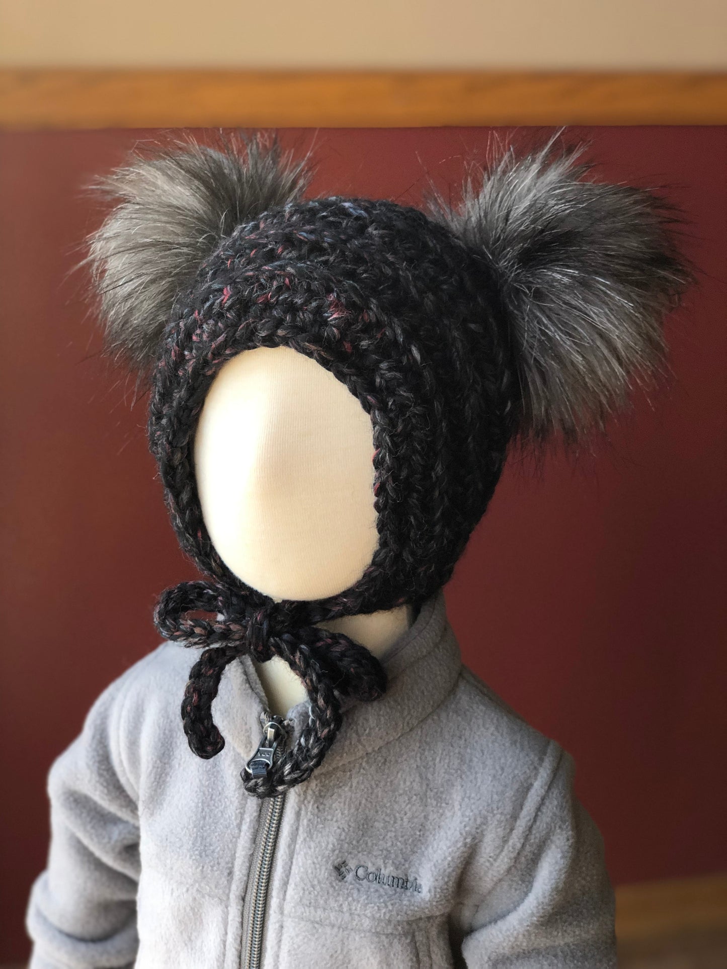 0-6 Months Double Pom Bonnet | Premium Handmade | Detachable Faux Fur Pom Poms | Ready To Ship