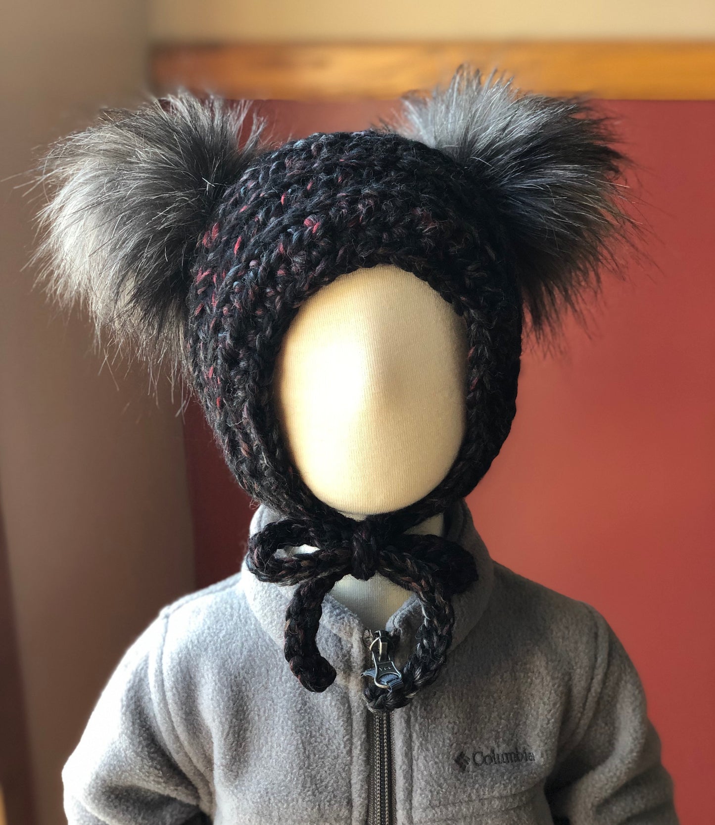 0-6 Months Double Pom Bonnet | Premium Handmade | Detachable Faux Fur Pom Poms | Ready To Ship