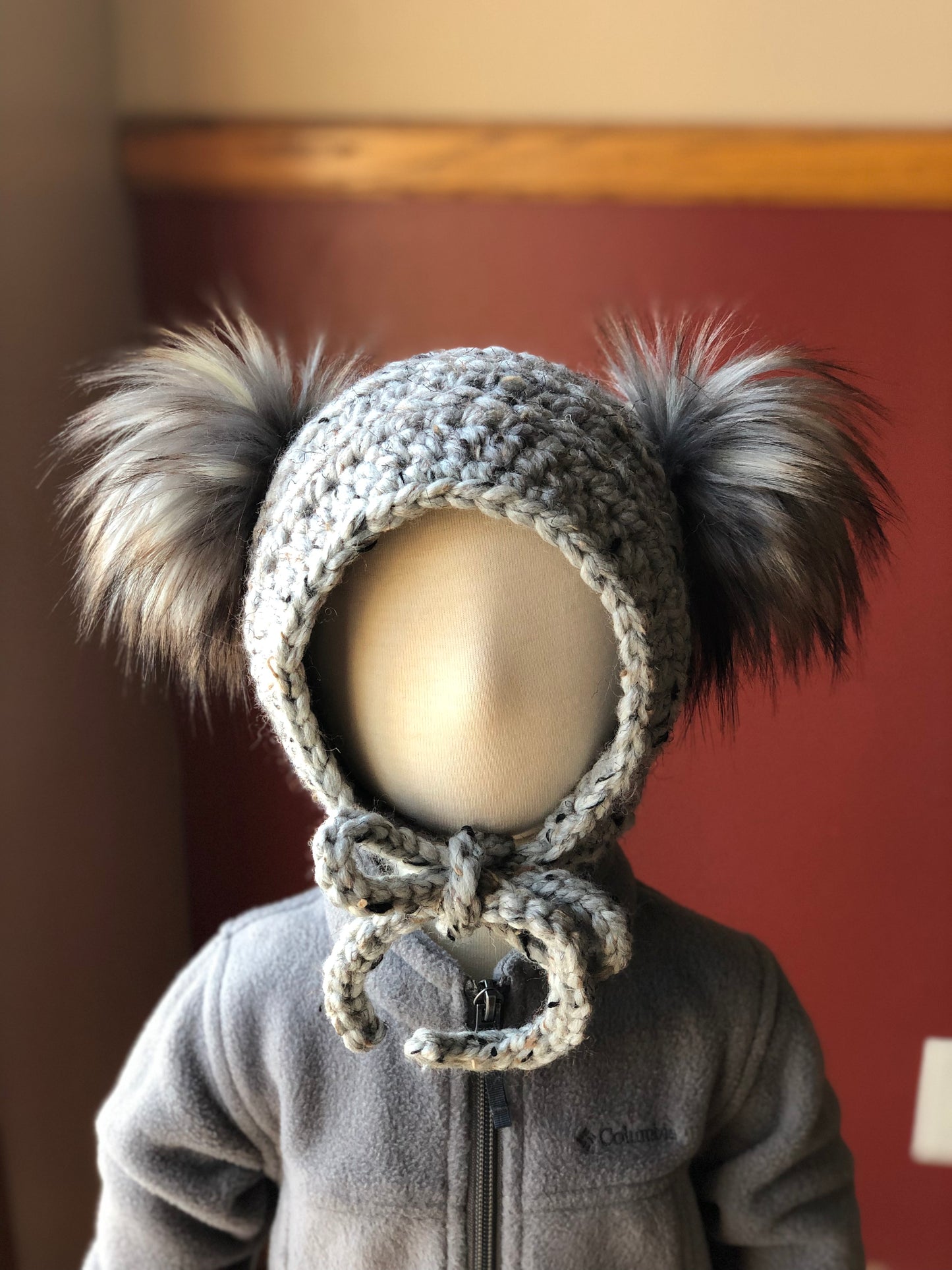 6-12 Months Double Pom Bonnet | Premium Handmade | Detachable Faux Fur Pom Poms | Ready To Ship