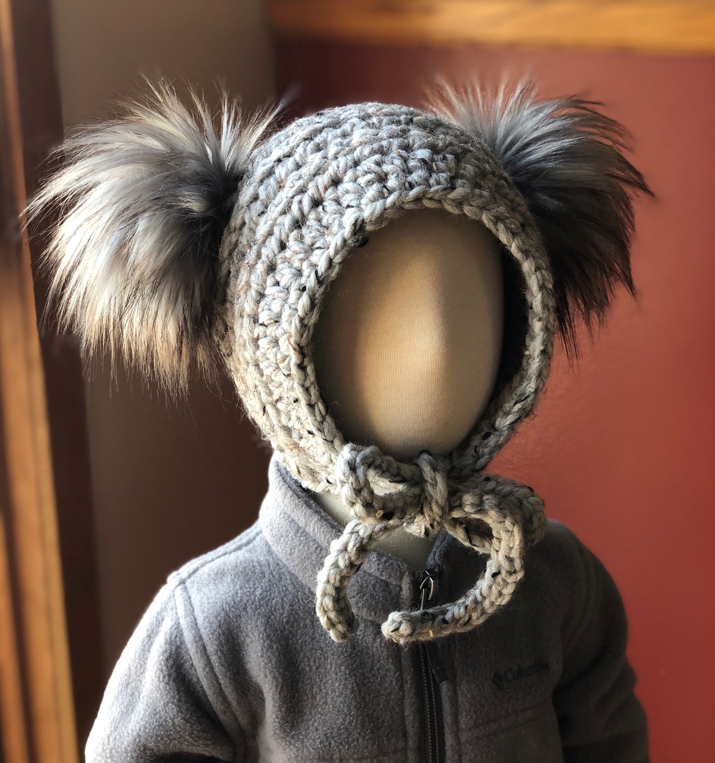 6-12 Months Double Pom Bonnet | Premium Handmade | Detachable Faux Fur Pom Poms | Ready To Ship