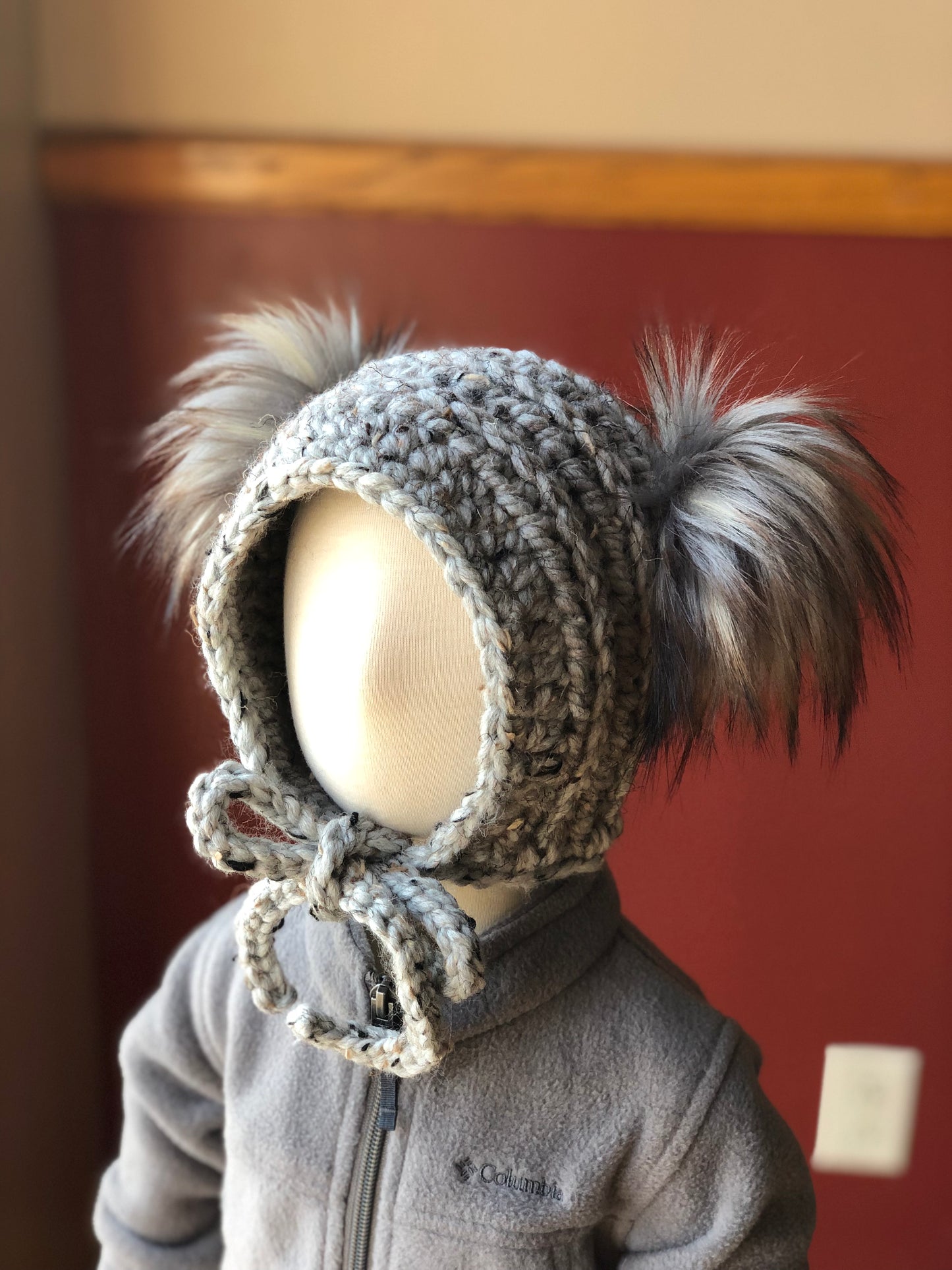 6-12 Months Double Pom Bonnet | Premium Handmade | Detachable Faux Fur Pom Poms | Ready To Ship