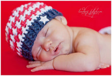 Load image into Gallery viewer, Crochet Pattern for Patriotic Stars &amp; Stripes Olympic Beanie | Crochet Hat Pattern | Hat Crocheting Pattern | DIY Written Crochet Instructions
