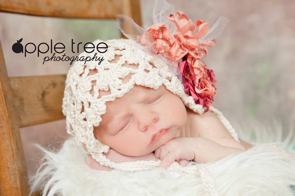 Crochet Pattern for Fleurette Baby Bonnet | Crochet Baby Bonnet Pattern | Baby Hat Crocheting Pattern | DIY Written Crochet Instructions