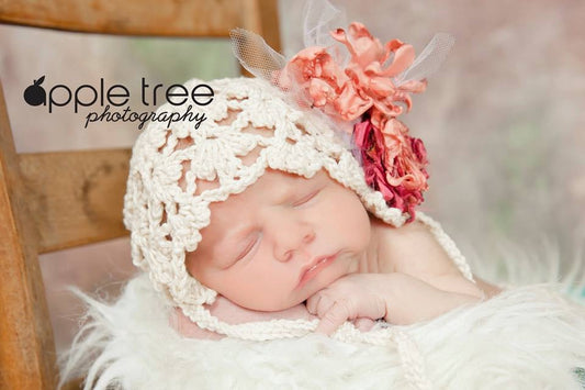 Crochet Pattern for Fleurette Baby Bonnet | Crochet Baby Bonnet Pattern | Baby Hat Crocheting Pattern | DIY Written Crochet Instructions