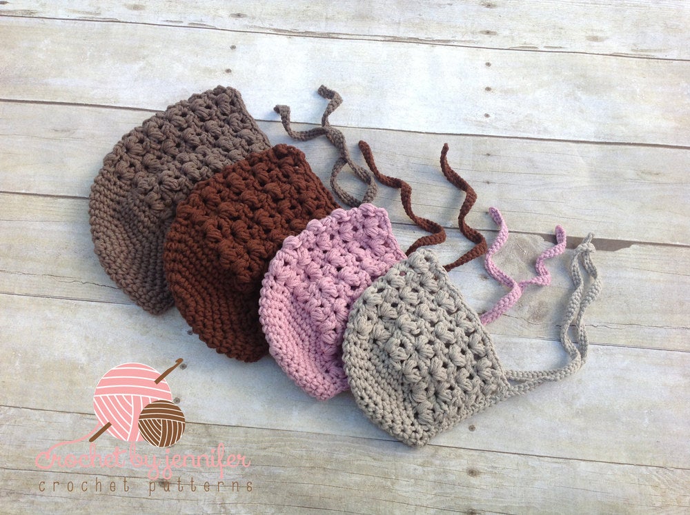 Baby Crochet Hat Bonnet Crochet Pattern Pdf Filet Bonnet Bobble Stitch Hat  0-24month 4ply Fingering & DK 8ply Light Worsted Instant Download 