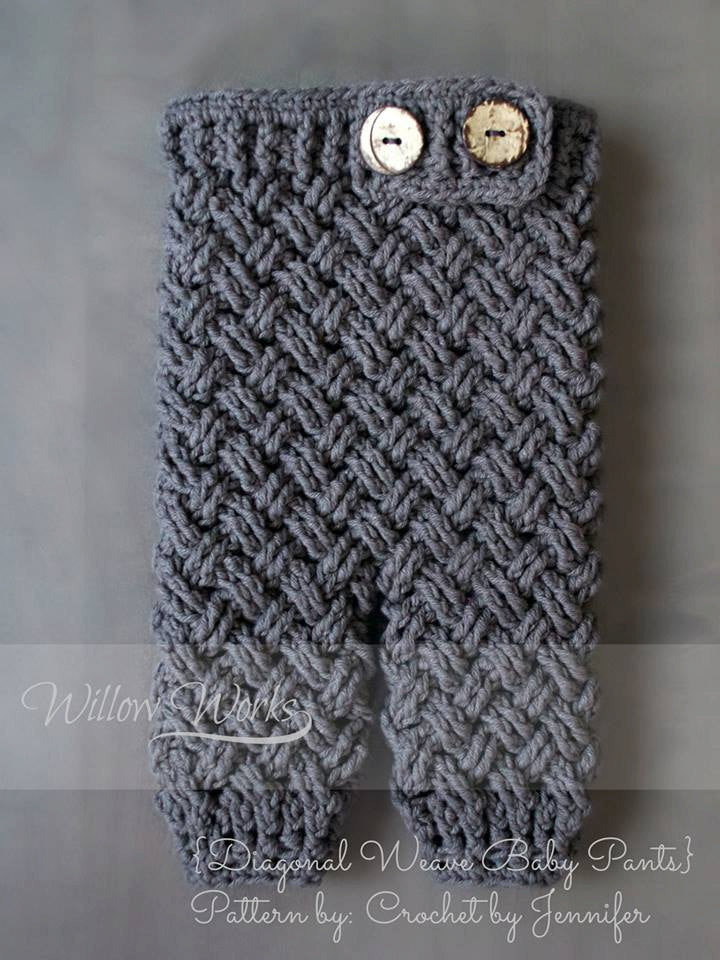 Crochet Pattern for Diagonal Weave Baby Pants | Crochet Baby Pants Pattern | Baby Pants Crocheting Pattern | DIY Written Crochet Instructions