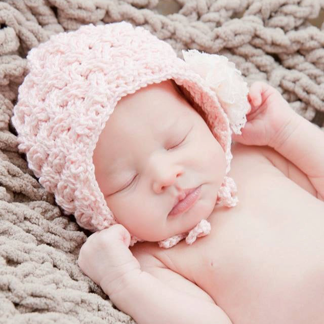 Crochet Pattern for Diagonal Weave Baby Bonnet | Crochet Baby Bonnet Pattern | Baby Hat Crocheting Pattern | DIY Written Crochet Instructions