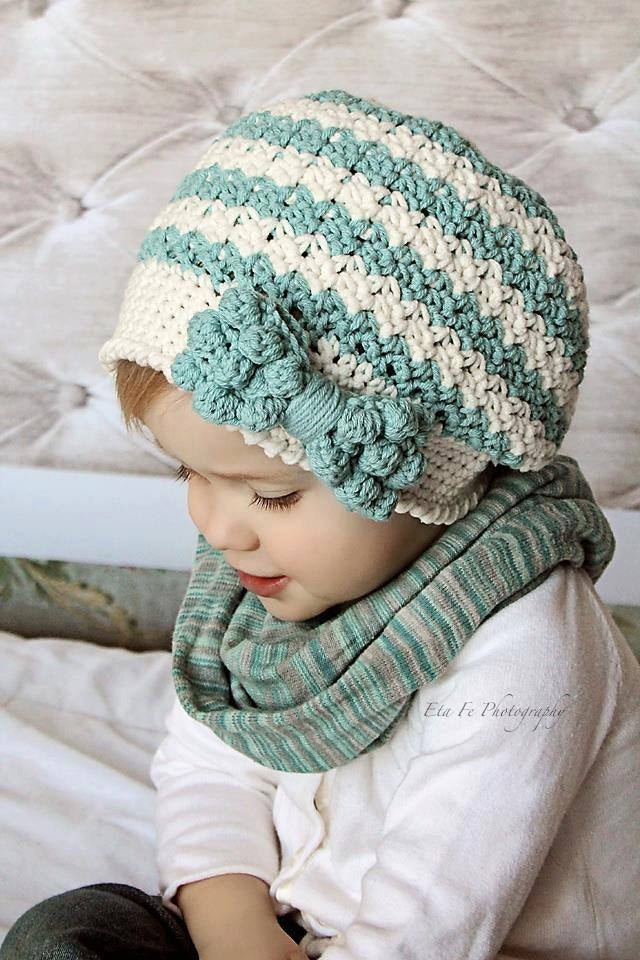 Crochet Pattern for Bella Slouch Beanie Hat with Bobble Bow