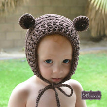 Load image into Gallery viewer, Crochet Pattern for Ribbed Baby Bear Bonnet | Crochet Baby Bonnet Pattern | Baby Hat Crocheting Pattern | DIY Written Crochet Instructions
