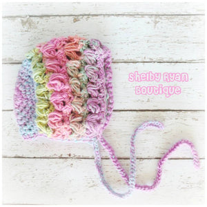 Crochet Pattern for Puff Stitch Baby Bonnet | Crochet Baby Bonnet Pattern | Baby Hat Crocheting Pattern | DIY Written Crochet Instructions