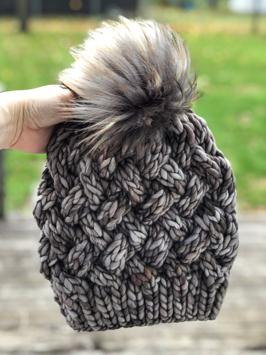 Yukon Slouch | LUXURY Handmade 100% Merino Wool Knit Beanie | Malabrigo Rasta | Detachable Faux Fur Pom Pom | ADULT size | Ready To Ship