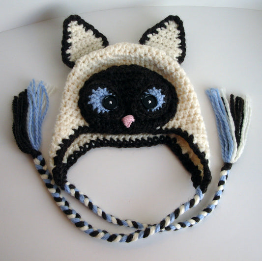 Crochet Pattern for Siamese Cat Hat | Crochet Hat Pattern | Hat Crocheting Pattern | DIY Written Crochet Instructions