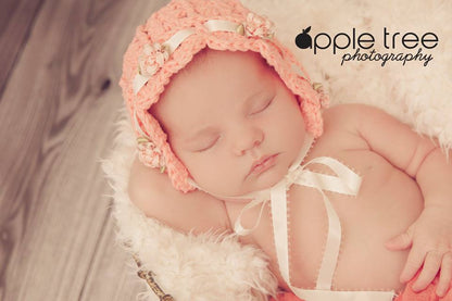 Crochet Pattern for Ashlyn Baby Bonnet | Crochet Baby Bonnet Pattern | Baby Hat Crocheting Pattern | DIY Written Crochet Instructions