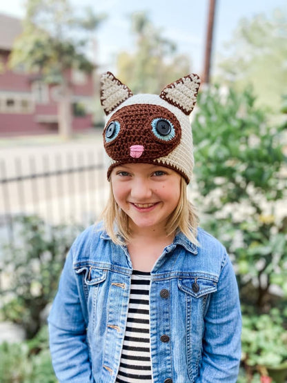 Crochet Pattern for Siamese Cat Hat | Crochet Hat Pattern | Hat Crocheting Pattern | DIY Written Crochet Instructions