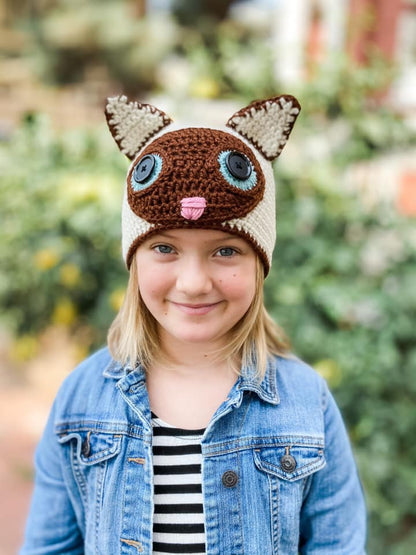 Crochet Pattern for Siamese Cat Hat | Crochet Hat Pattern | Hat Crocheting Pattern | DIY Written Crochet Instructions