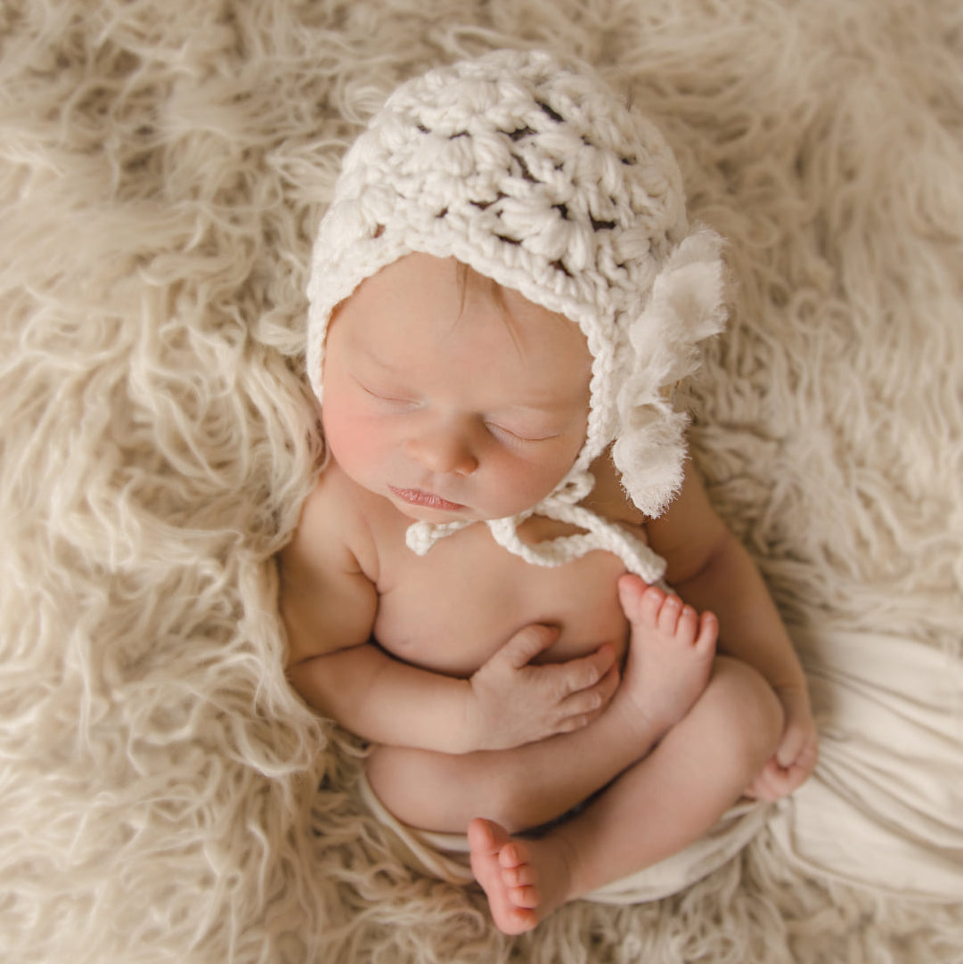 Crochet Pattern for Snow Flurry Baby Bonnet | Crochet Baby Bonnet Pattern | Baby Hat Crocheting Pattern | DIY Written Crochet Instructions