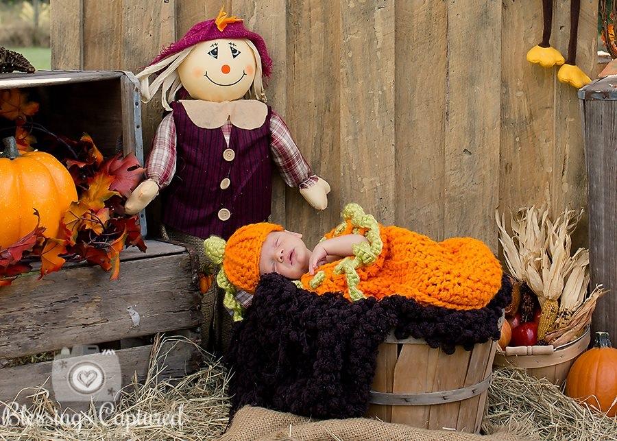 Crochet Pattern for Halloween Chunky Pumpkin Beanie Hat and Baby Cocoon | Crochet Pumpkin Cocoon Pattern | Baby Cocoon Crocheting Pattern | DIY Written Crochet Instructions