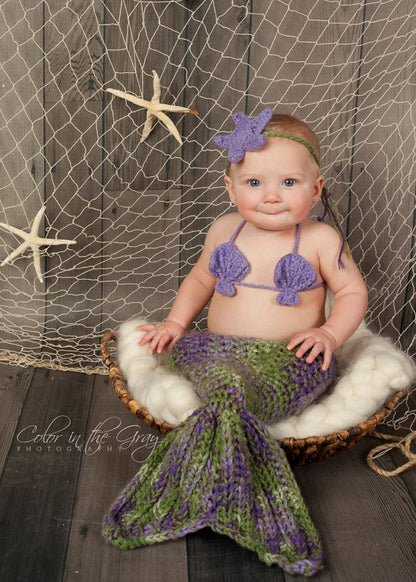 SET OF 3 Crochet Patterns for Mermaid Tail, Shell Bikini Top, & Starfish Headband Photography Props | Crochet Mermaid Pattern | Mermaid Tail Crocheting Pattern | DIY Written Crochet Instructions