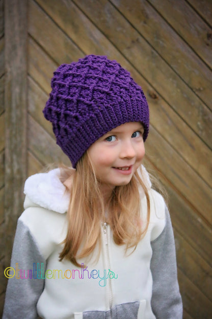 Crochet Pattern for Mini Harlequin Slouch, Ponytail, or Messy Bun Hat | Crochet Hat Pattern | Hat Crocheting Pattern | DIY Written Crochet Instructions