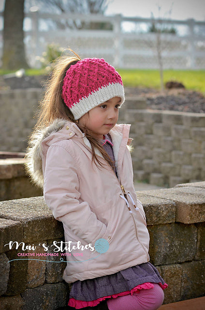 Crochet Pattern for Mini Harlequin Slouch, Ponytail, or Messy Bun Hat | Crochet Hat Pattern | Hat Crocheting Pattern | DIY Written Crochet Instructions