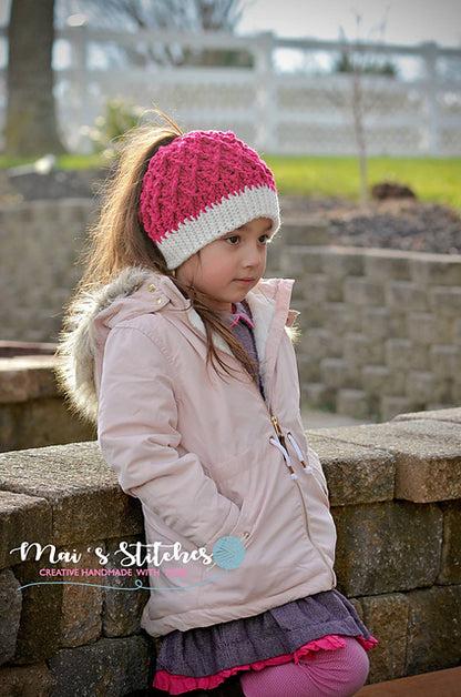 Crochet Pattern for Mini Harlequin Slouch, Ponytail, or Messy Bun Hat | Crochet Hat Pattern | Hat Crocheting Pattern | DIY Written Crochet Instructions