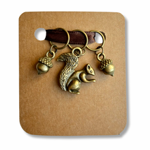 Load image into Gallery viewer, Stitch Markers: Squirrel and 2 acorns (set of 3 markers)
