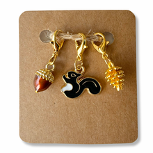 Load image into Gallery viewer, Stitch Markers: Squirrel, Acorn and Pinecone (set of 3 markers)
