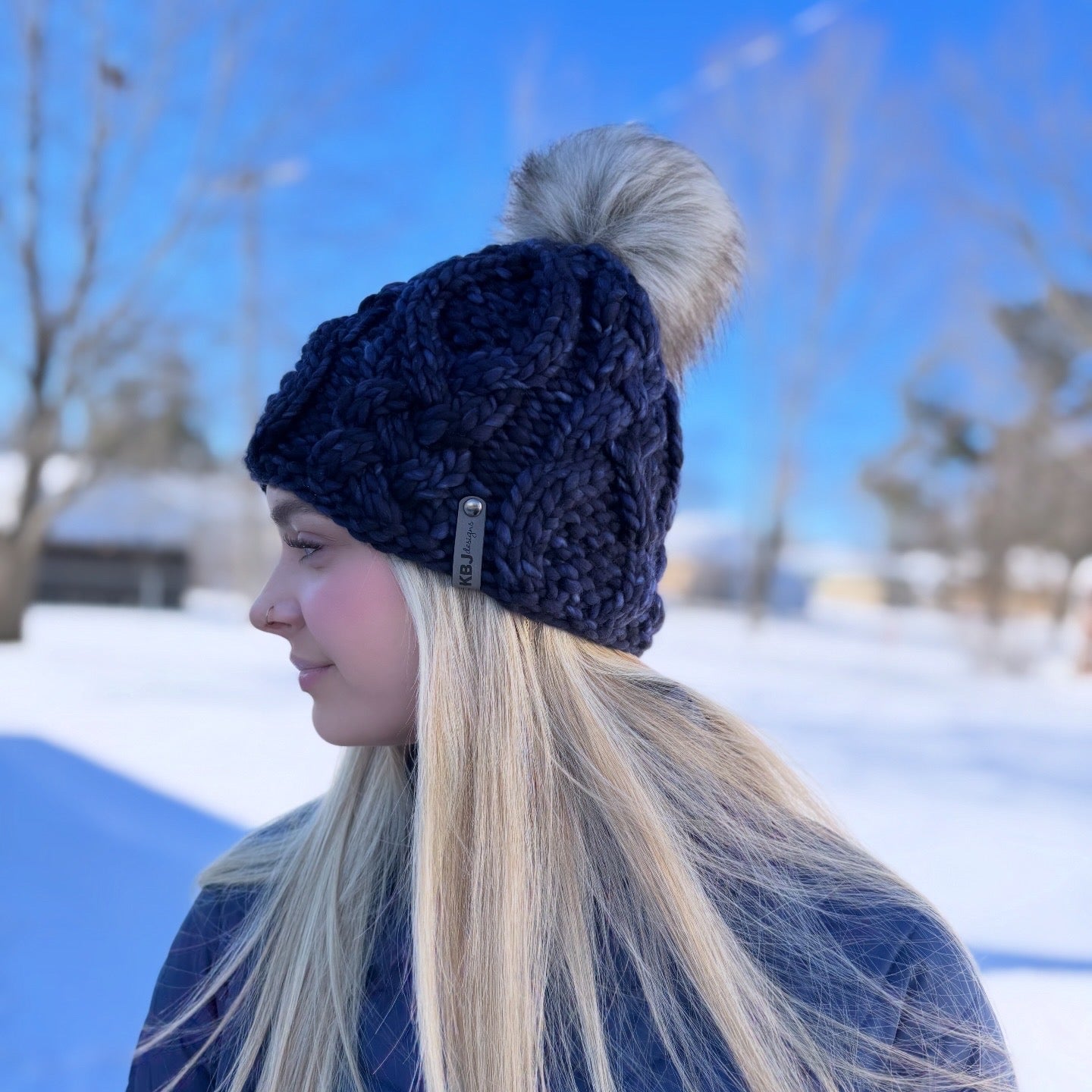 Voyageur Beanie | LUXURY Handmade 100% Merino Wool Knit Beanie | Malabrigo Rasta | Detachable Faux Fur Pom Pom | SMALL ADULT size | Ready To Ship