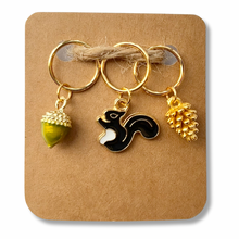 Load image into Gallery viewer, Stitch Markers: Squirrel, Acorn and Pinecone (set of 3 markers)
