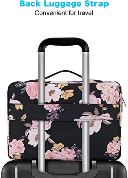 LAPTOP CASE:  Protective Laptop Sleeve Compatible with MacBook Air 13 inch Laptop, Peony Bag with Belt, Black