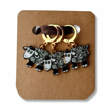 Load image into Gallery viewer, Stitch Markers:  Enamel Sheep with round lever back clasps (set of 3 markers, white or black)
