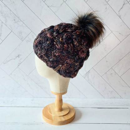 Iron Range Beanie | LUXURY Handmade 100% Merino Wool Knit Beanie | Malabrigo Rasta | Detachable Faux Fur Pom Pom | ADULT size | Ready To Ship