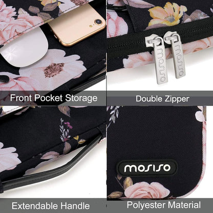 LAPTOP CASE:  Protective Laptop Sleeve Compatible with MacBook Air 13 inch Laptop, Peony Bag with Belt, Black