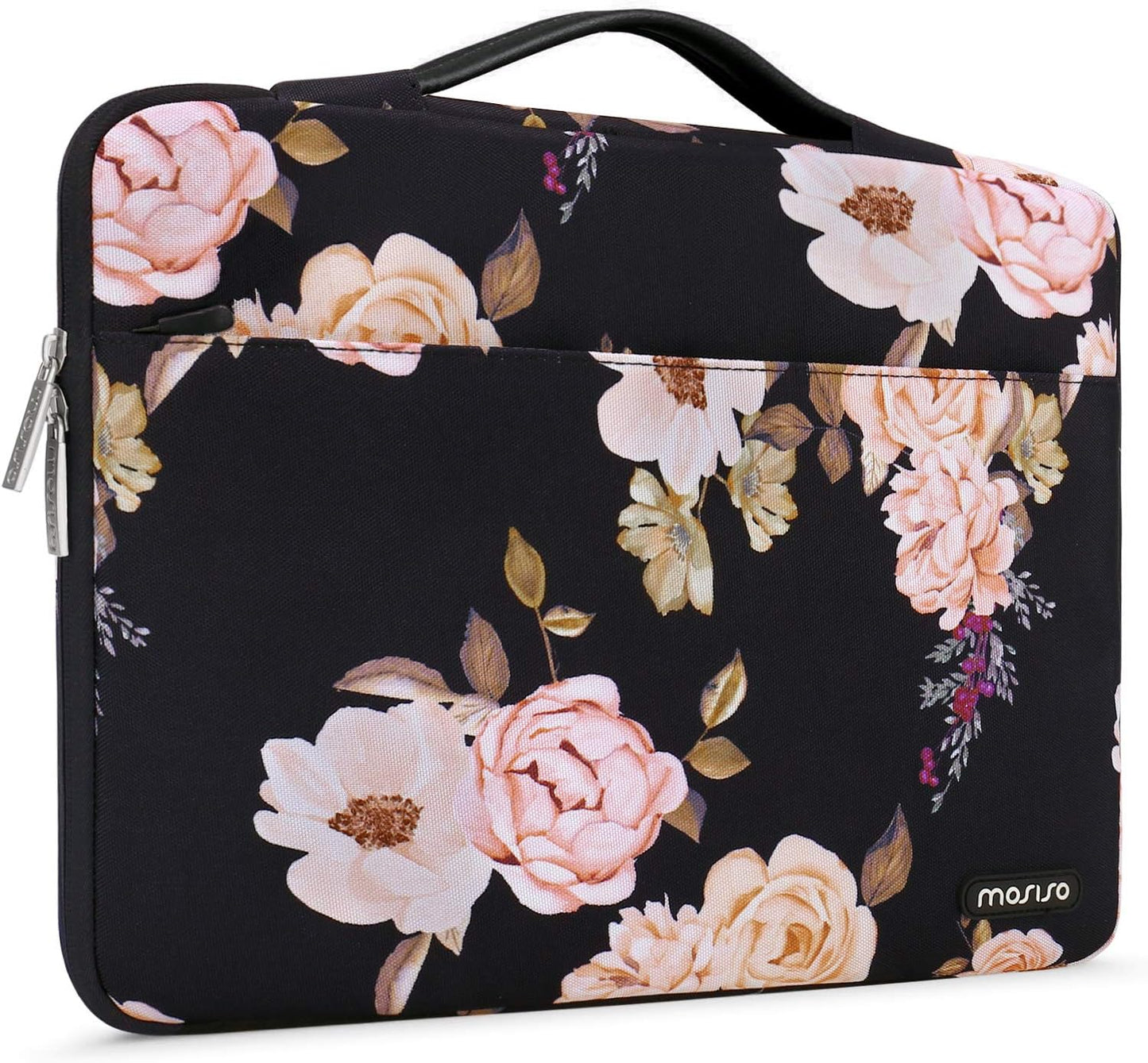 LAPTOP CASE:  Protective Laptop Sleeve Compatible with MacBook Air 13 inch Laptop, Peony Bag with Belt, Black