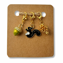 Load image into Gallery viewer, Stitch Markers: Squirrel, Acorn and Pinecone (set of 3 markers)
