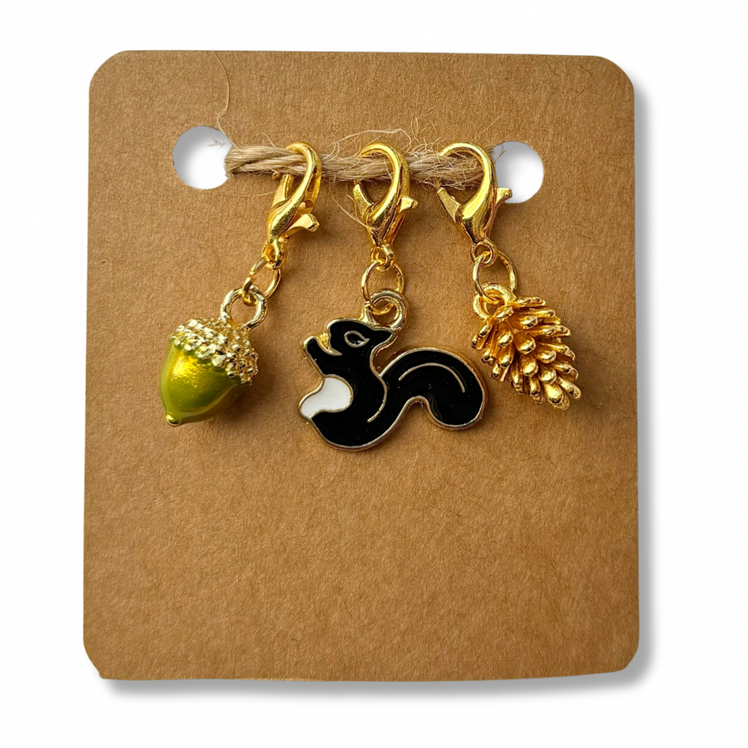 Stitch Markers: Squirrel, Acorn and Pinecone (set of 3 markers)