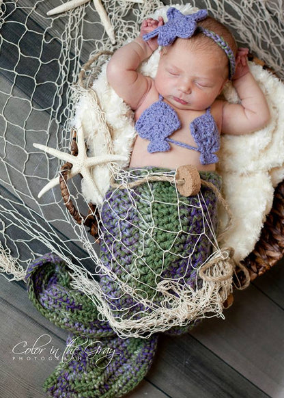 SET OF 3 Crochet Patterns for Mermaid Tail, Shell Bikini Top, & Starfish Headband Photography Props | Crochet Mermaid Pattern | Mermaid Tail Crocheting Pattern | DIY Written Crochet Instructions