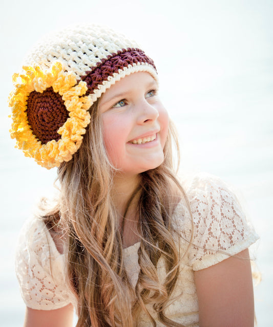 Crochet Pattern for Sunflower Beanie | Crochet Hat Pattern | Hat Crocheting Pattern | DIY Written Crochet Instructions