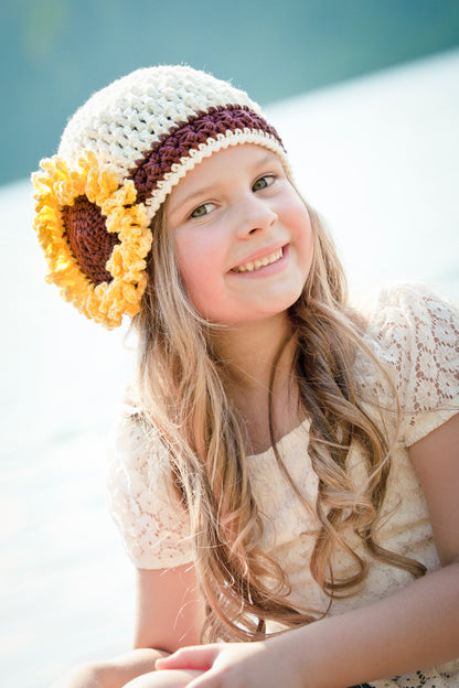 Crochet Pattern for Sunflower Beanie | Crochet Hat Pattern | Hat Crocheting Pattern | DIY Written Crochet Instructions