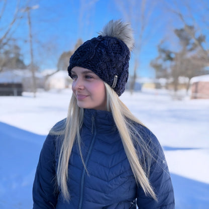 Voyageur Beanie | LUXURY Handmade 100% Merino Wool Knit Beanie | Malabrigo Rasta | Detachable Faux Fur Pom Pom | SMALL ADULT size | Ready To Ship